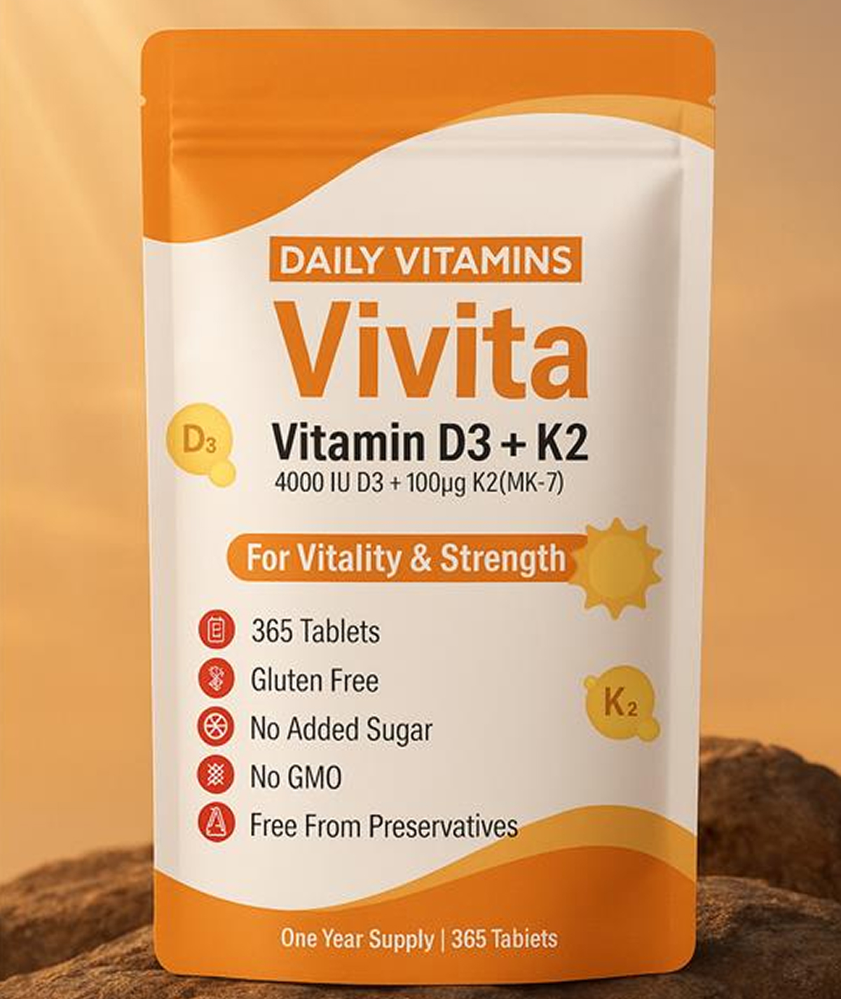 Vivita  Vitamin D3 + K2 | 1-Year Supply (4000 IU D3 & 100μg K2 MK-7)